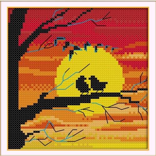 Everlasting Love The Setting Sun Bird Shadow Chinese Cross Stitch Kits Ecological Cotton Stamped Christmas Decorations For Home