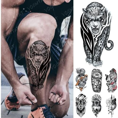 Waterproof Temporary Tattoo Sticker Totem Leopard Flash Tattoos Dragon Tiger Wolf Lion Body Art Arm Fake Tatoo Women Men