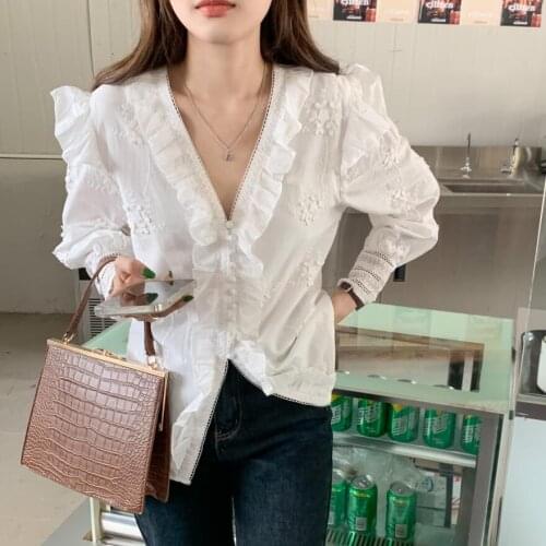 Black White Long Sleeved Korean Autumn Elegant Fashion Blouses And Tops WomenS Shirt Clothing 2021 Female Vintage