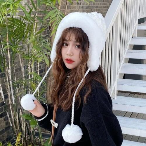 H7758 Women Knitted Bomber Hat Female Ear Protection Warm Thickened Fall Winter Cap Korean Fashion Lovely Earmuff Cute Girl Hats