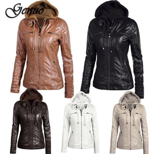Women hoodies Winter Moto leather Jacket Turn Down Collor Ladies Zipper Outerwear Faux Leather PU female Jacket Coat Plus size