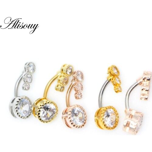 Alisouy 1pc Sexy Navel Piercing Belly Button Rings Bar Crystal Zircon Dangling Ombligo Party Stud Barbell for Woman Body Jewelry