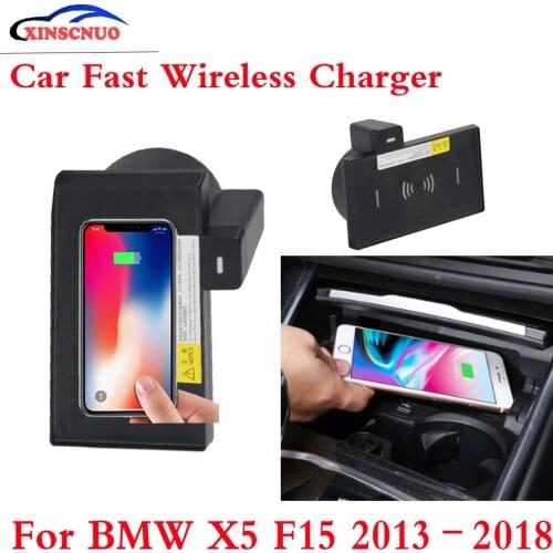10W QI Car wireless Charger Photo For BMW X5 F15 2013-2015 2016 2017 2018 Fast Charging Case Plate Central Console Storage Box
