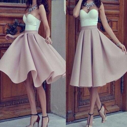 2021 Nude Pink Homecoming Dresses A Line Sweetheart Ruffles Knee Length Formal Short Prom Gowns Cocktail Dress