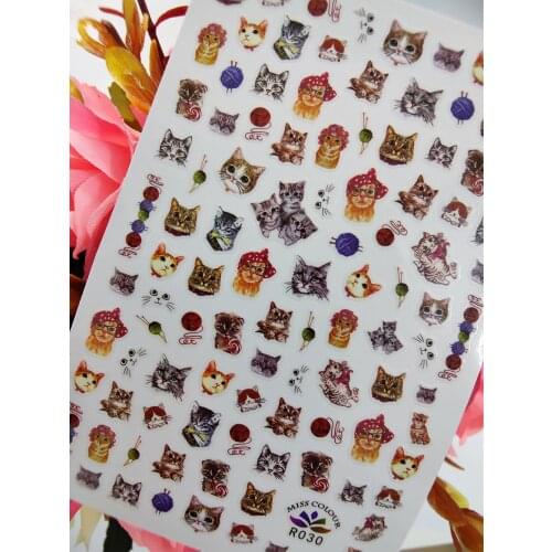 3D Nail Sticker Art Naughty Watercolor Pets Cat Self Adhesive Stickers for Nails Decoraciones foil Manicure Sliders Accesorios