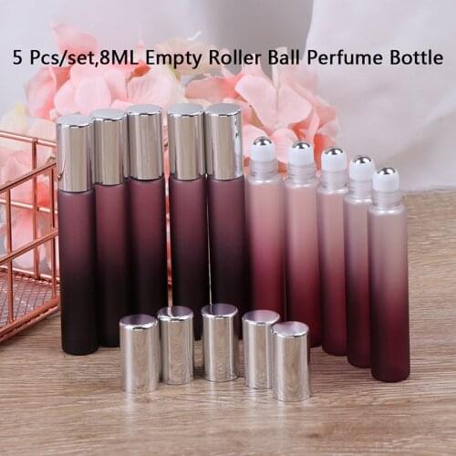 5Pcs/Set 8Ml Glass Roll On Bottles Travel Use Necessaries Wholesale Roller Ball Empty Perfume Essential Oils Vial