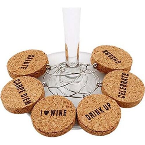 6pcs Wine Glass Markers Cork Glass Charms DIY Goblet Drinking Glass Rings With Wire Hoop Drink Marker Party Holidays Supplies