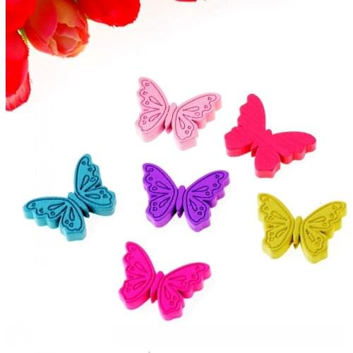 Free shipping 50pcs Random Mixed Color Butterfly Wood Spacer Beads Diy Crafts 24x18mm F1159