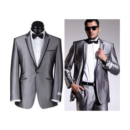 Free ship 100%real spring season mens silver grey 80%wool 20%polyester tuxedo jacket suit /event/stage performance