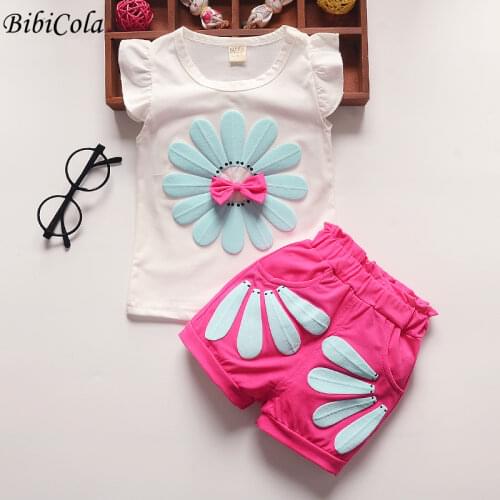 BibiCola baby girl clothes 2020 summer baby clothing sets fashion sunflowers vest+short 2pcs outfits toddler kids sweatshirt set