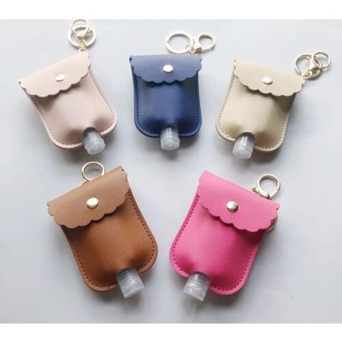 60ml Travel Leak Proof Leather Case Keychain Bag Refillable Empty Bottle For Hand Sanitizer Bag With Key Rings Pendant Bottle