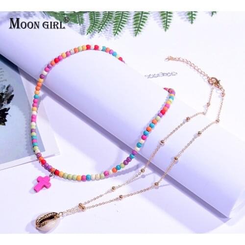 2 Pieces/Lot Double Layers Cross Shell Pendant Necklace for Women Choker Goth Boho Vintage Collier Femme Fashion Summer Jewelry