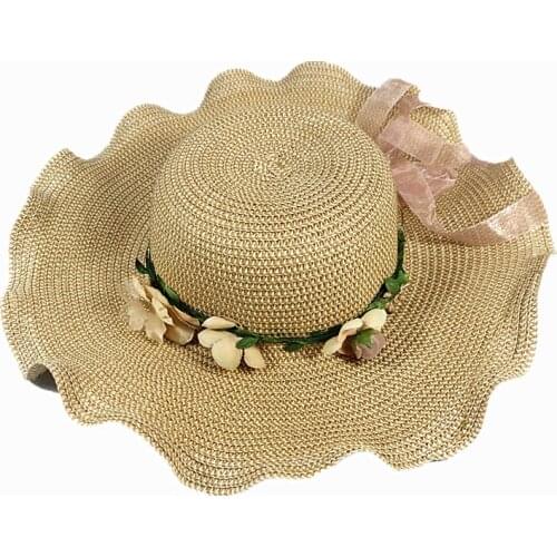 Hot Sale Korean Straw Sun Hats For Women Girls Cap Anti-UV Beach Summer Floppy Cap For Ladies Flower Straw Hat With A Wide Brim