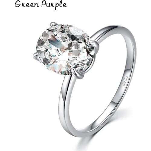 Green Purple s925 Sterling Silver Big Luxury Oval Cut Clear Zirconia Finger Ring For Women Engagement Wedding Band Promise Ring