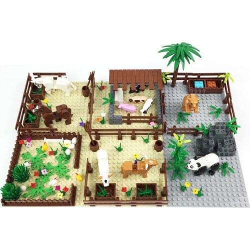 MOC Farm Zoo Assembly Compatible Building Block DIY Toy Stable Cowshed Scene Panda Tiger Giraffe Animal Model Bricks Kids Gift