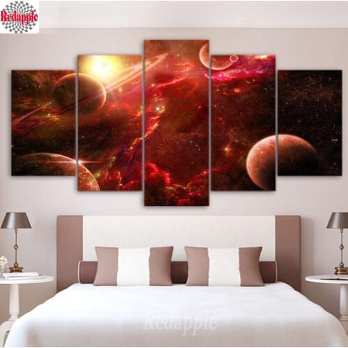 Outer space planets 5 Pieces set 5D DIY Diamond Painting universe stars sale Full Square round diamond Embroidery Mosaic Decor