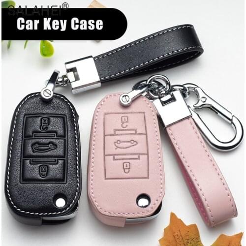 Leather Car Key Case For Peugeot 107 206 207 208 306 307 301 308S 407 2008 3008 4008 5008 RCZ for Citroen C1 C2 C3 C4 C5 DS3 DS4