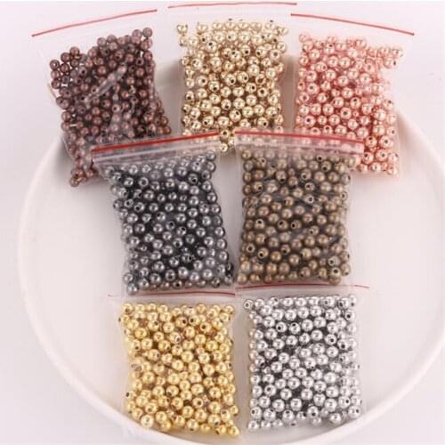 3 4 6 8 10 12 14mm 200-1000pcs Gold Metal Plated CCB Round Seed Spacer Loose Beads For DIY Jewelry Making Findings Accessories