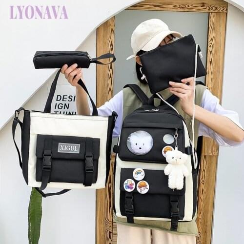 Kawaii Womens Backpack 4 Pcs Set School Bags For Girls