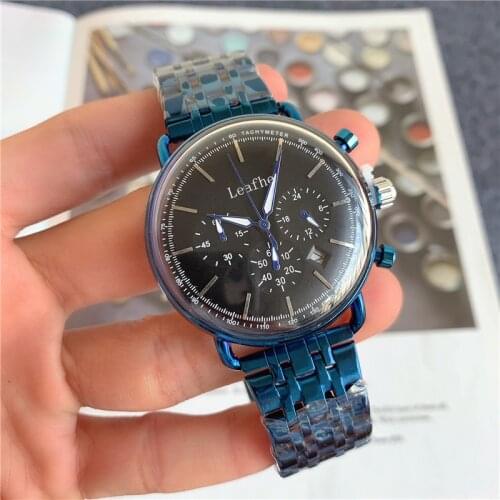 Fashion full-featured brand watches stainless steel material butterfly clasp quartz watch dial diameter 42mm black clock