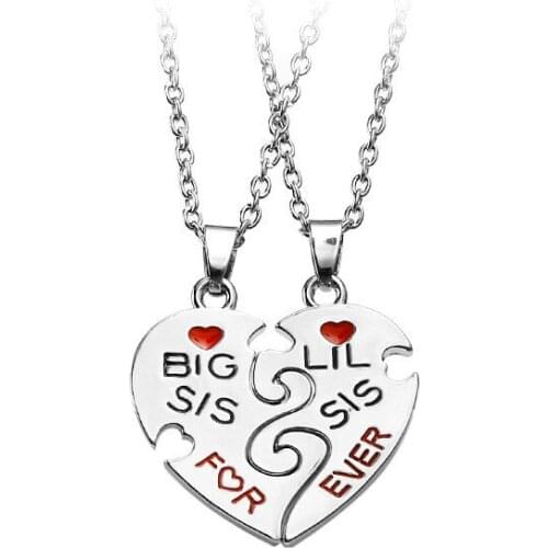 Fashion 2pc/set Big Sis Lil Sis Big Sister Little Sister Best Sister Forever Broken Heart Pendant Necklace Sister Gift Jewelry