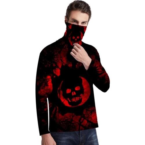 2020 Hot New Mens Fashion Turtleneck High Neck Long Sleeve T-shirt Halloween Festival Printed Spring Autumn Casual Top T Shirt