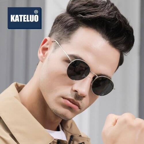 KATELUO 2020 Retro Round Men Sun Glasses Polarized Coating UV400 Sunglasses male Eyewear For Men K3448