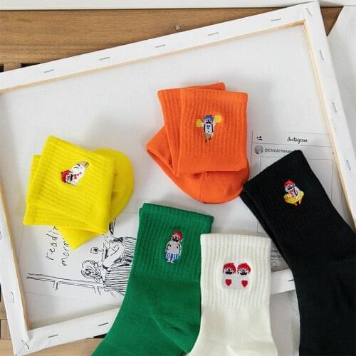 Cartoon socks face funny animal Harajuku embroidery female kawaii cute happy street clothes cotton fashion mens and women socks