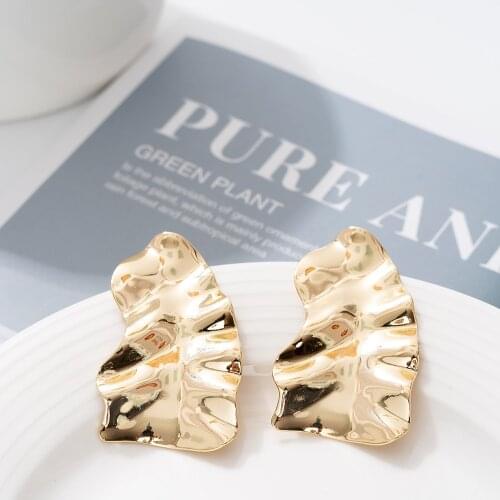 Jaeeyin 2021 New Arrivals Simple Design Smothe Surface Gold Color Hammered Design Big Statement Earrings Geometric,Gift For Lady