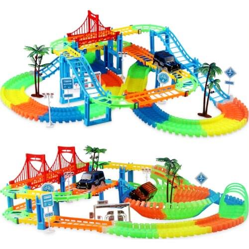 New Type Flexible Railway Tracks Car Toys DIY Magical Track Road Set With Flashing Light Rail Car Assembly Train Model Toy Gifts