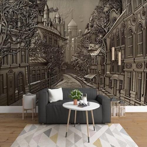 Custom Wallpaper Mural Wall Art 3D Embossed Retro Golden Castle European Style Street View Backdrop Photo Wall Papers Home Decor