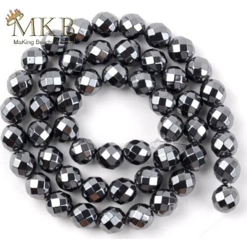 Wholesale Natural Stone Beads Faceted Black Hematite Round Beads For Jewelry Making 15inches 2/3/4/6/8/10mm Perles Bijoux
