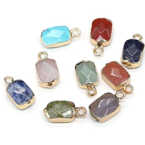 Natural Stone Pendants Rectangle Gold plate Amethysts Turquoise for Fashion Jewelry Making DIY Necklace Earring Accessories