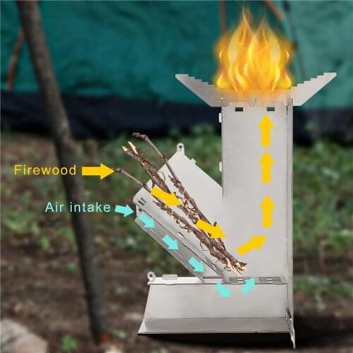 Portable Collapsible Camping Stove Wood Stove Outdoor Wood Burning Stainless Steel Rocket Stove Backpacking Camp Tent Stove