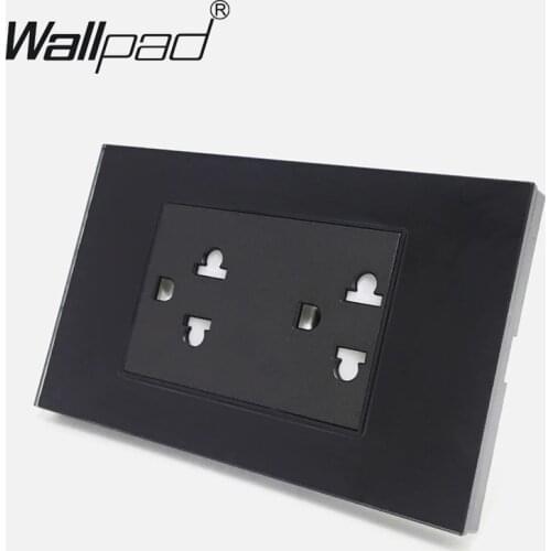 Luxury Wallpad 120mm*72mm 15A Australia New Zealand Standard Black Tempered Double Wall Socket Power AC 110V-250V Free Shipping