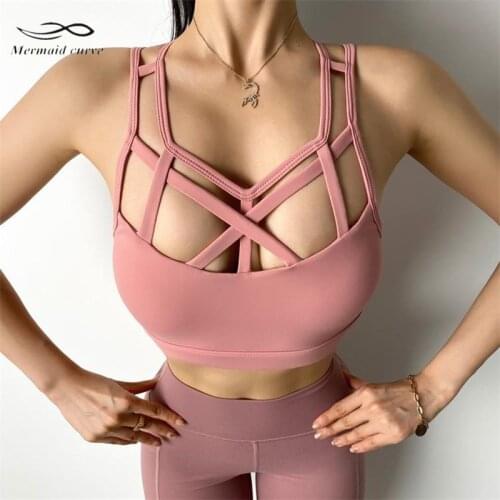 Mermaid Curve New Weave Cross Sports Bra Women Yoga Top Outdoor Running Cycling Bra Gym Shockproof Fitness Exercise Underwear