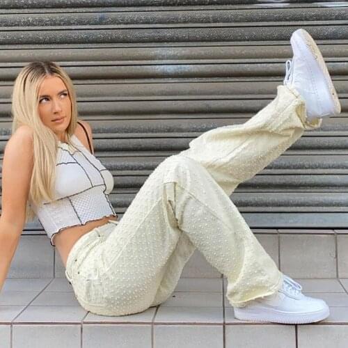 Hole Texture Ripped Jeans 2021 Spring Fall Cotton High Waisted Pants For Women Straight Wide Leg Vintage Washed Boyfriend Jeans