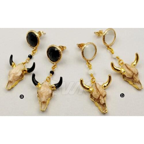 WT-E364 WKT Jewelry Wholesale Custom Natural Resin Earrings Small Cattle Stud Earring With Gold Electroplated Onyx Stud Jewelry