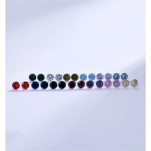 Lo Paulina Fine Jewelry Solid Sterling Silver Womens CZ Stud Earings Set Piercing 13 Pairs Birthstones Gifts