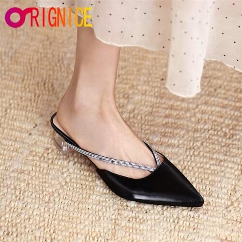 Orignice Bling Crystal Transparent High Heel Mules Women Sexy Pointed Toe Sandal Slippers Summer Party Outside Cozy Shoes