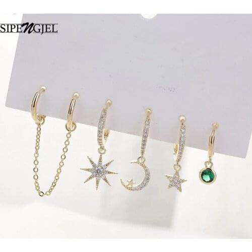 SIPENGJEL Fashion Star Moon Drop Small Hoop Earrings Set Hot Sell 6-piece Pendant Earrings For Women Party Jewelry Gift 2021