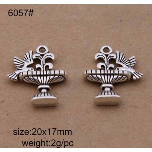 Alloy Bird Spouting Spring Charms Antique Silver Plated Pendant Bracelets Necklace Jewelry Making Accessories DIY 20x17mm