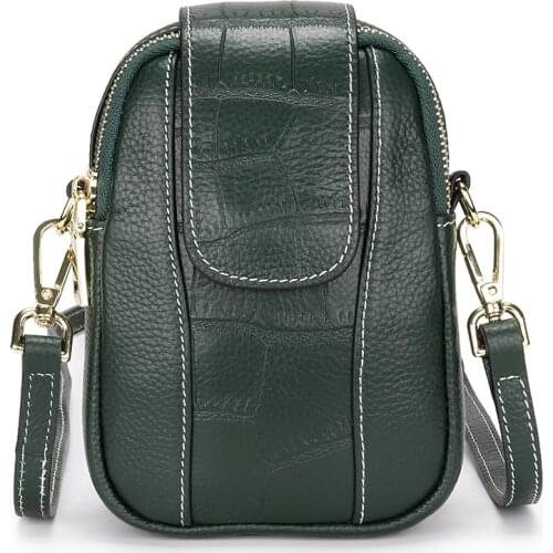Free Shipping Green Color Women Messenger Bag Genuine Leather Crossbody Mini Cellphone Shoulder Handbags Card Money Collection