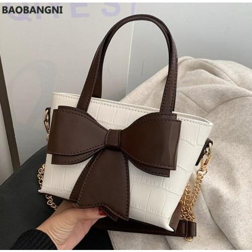 Crocodile pattern Bow Tote Bucket bag Fashion New Quality PU Leather Womens Designer Handbag Chain Shoulder Messenger Bag