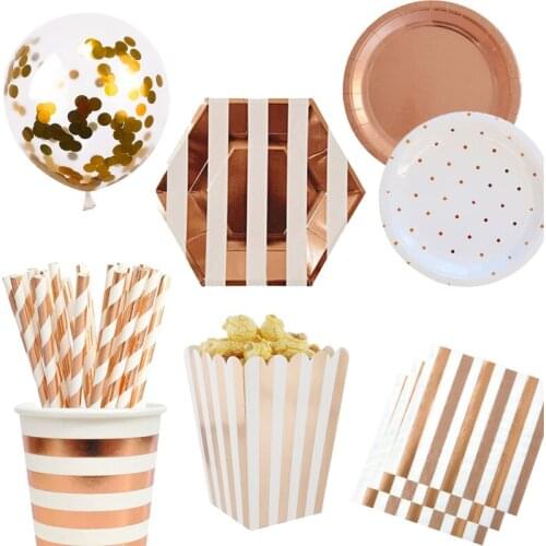 Party Supplies Rose Gold Disposable Tableware Champagne Cup Balloons Birthday Party Decoration Friends Party BabyShouwerSupplies