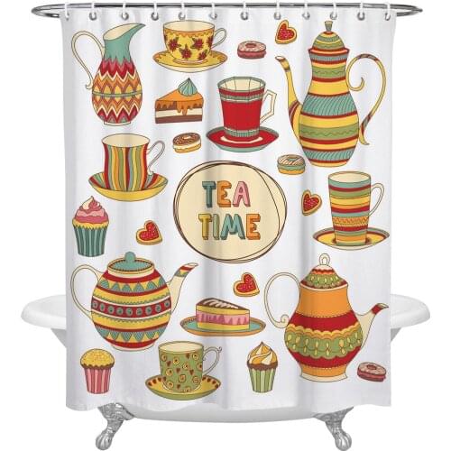 Waterproof Shower Curtains Teapot Cake Love Pastry Shower Curtain Frabic Polyester Bathroom decor Curtain