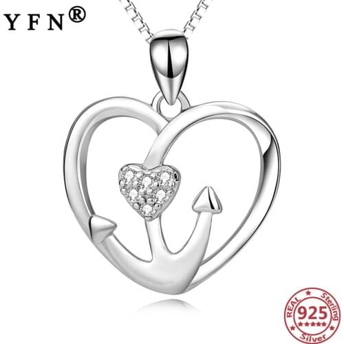 YFN 925 Sterling Silver Heart Anchor Pendant Necklaces Crystal Zircon Pendant Necklaces Mothers Day Gifts Valentines Day Gifts