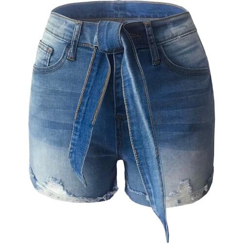 HUAN BEAUTY Roll-up Rotten High-stretch Womens Denim Shorts New Sexy Casual Belt Decoration Shorts Summer Clothing HBP83