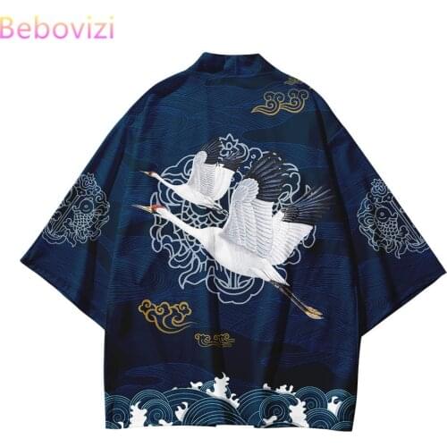 Plus Size XXS-6XL 5XL 4XL Red Crane Print Loose Japanese Cardigan Women Men Harajuku Kimono Cosplay Tops Blouse Yukata Clothing