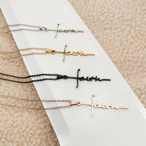 1Pc Faith Cross Stainless Steel Necklace Pendant Kids Girls Women Men Letter Chokers Statement Necklace New Year Gift Jewelry